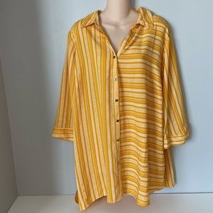 NY Collection Women V-Neck Button Down Striped Top Plus Size 3X